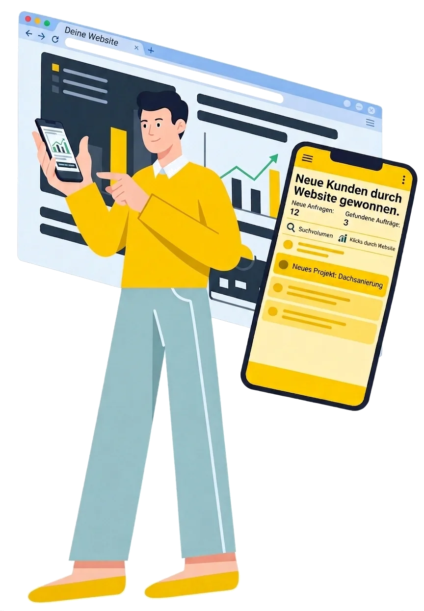 Unternehmer sieht auf dem Smartphone neue Anfragen &uuml;ber seine Website in Aßlar