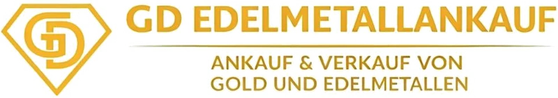 Logo von GD Edelmetallankauf: goldener Diamant mit Monogramm GD neben goldenem Schriftzug