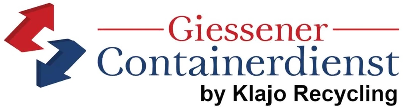 Logo des Giessener Containerdienstes: rote und blaue Pfeile neben dem Schriftzug by Klajo Recycling